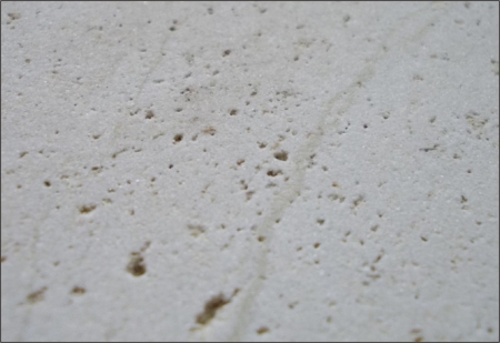 Homokk� csiszol�k� k�zelr�l: l�that� a likacsos szerkezet �s a be�gyaz�dott, csillog� kvarcszemcs�k.